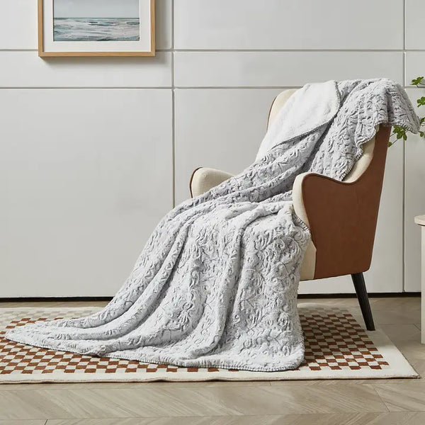 "Pewter Baroque" Faux Fur Plush Throw Blanket - 50"x70"