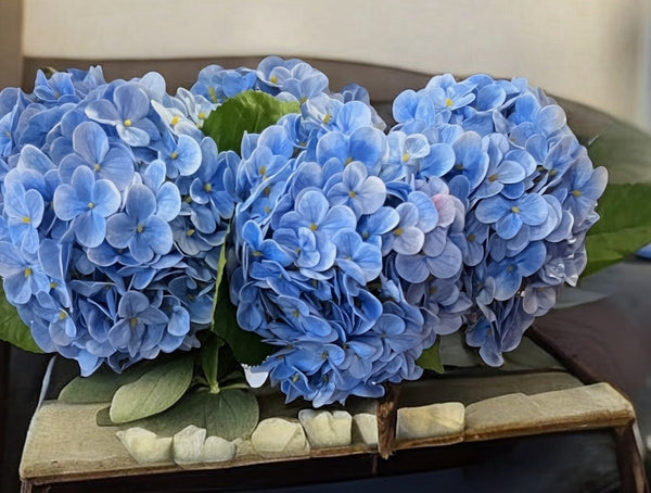 18" Realistic Real Touch Artificial Hydrangea Stem | Soft Blue