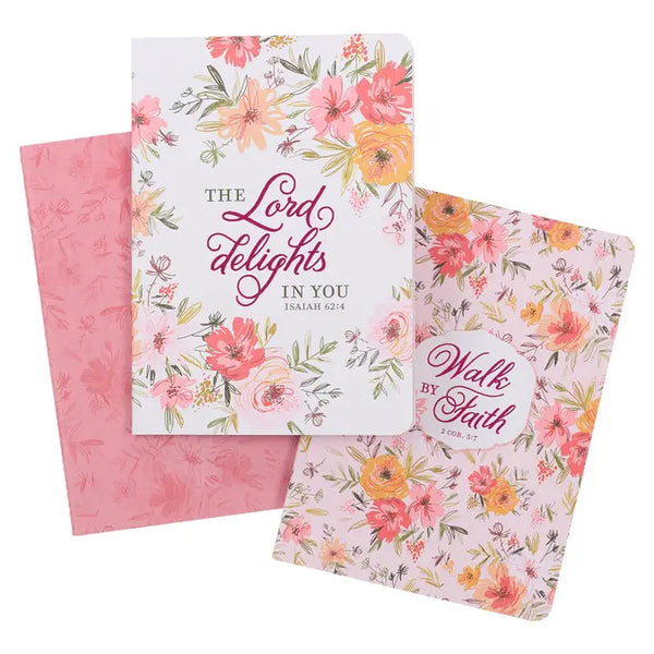 Large Notebook3pc Set White Isa. 62:4, Pink 2 Cor. 5:7, Pink