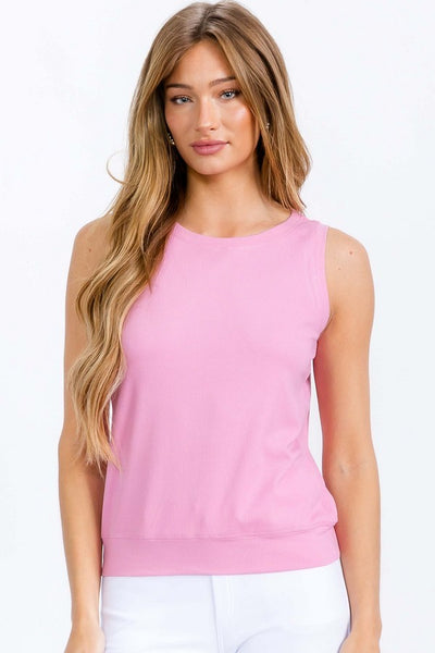 Ribbed Crew Neck Loose Fit Tank | Pink