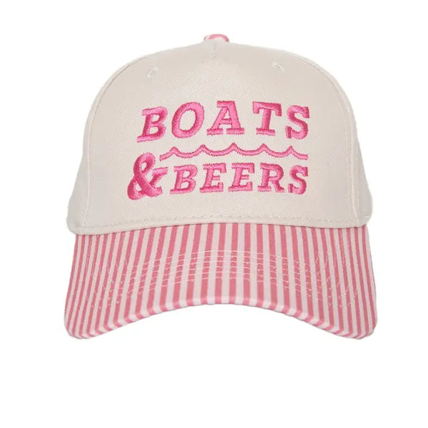 Boats & Beers Two-Toned Trucker Hats | Pink and Light Pink Stripe