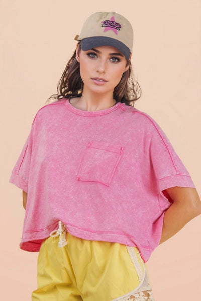 Mineral Washed Oversized Crop Comfy Knit Top