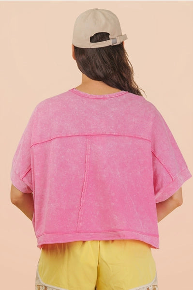 Mineral Washed Oversized Crop Comfy Knit Top