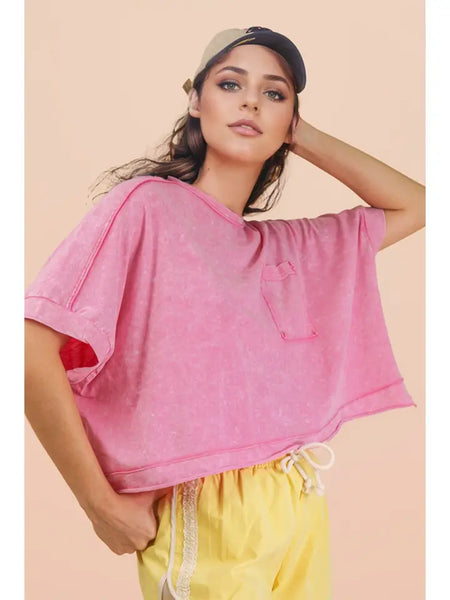 Mineral Washed Oversized Crop Comfy Knit Top