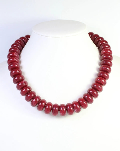 Pipestone Marble Beaded Necklace| Burgundy