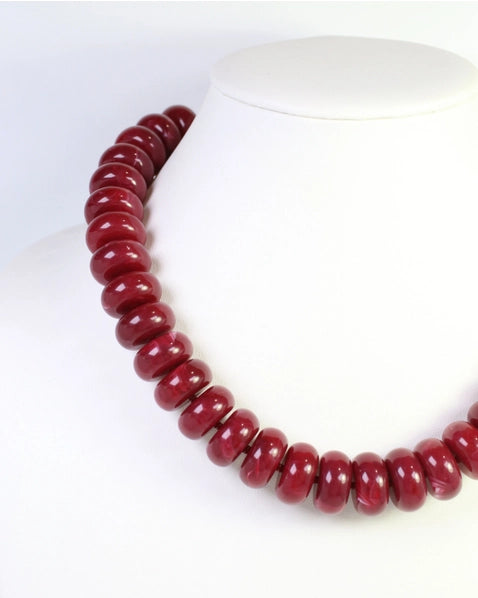 Pipestone Marble Beaded Necklace| Burgundy