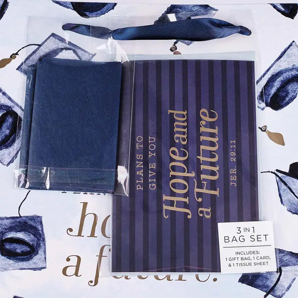 Hope & A Future Large Blue Gift Bag Set for Graduates with Card