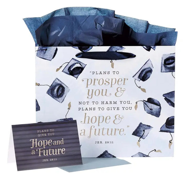 Hope & A Future Large Blue Gift Bag Set for Graduates with Card