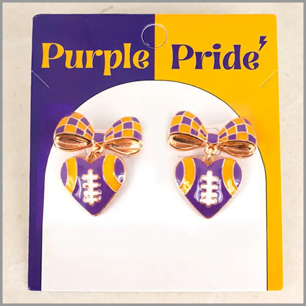 Color Coated Bow & Heart Football Gameday Stud Earrings | 3 Choices