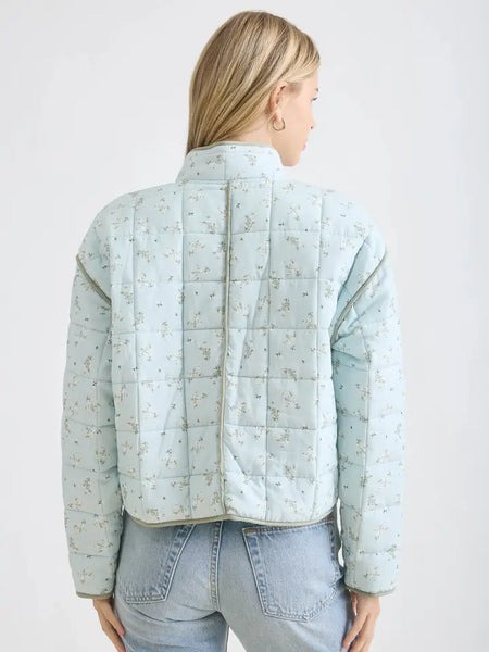 Quilted Floral Button Down Puffer Jacket | Sage Multi