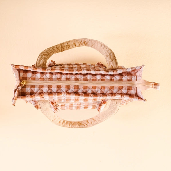 The Everyday Quilted Tote Bag-Maple Gingham