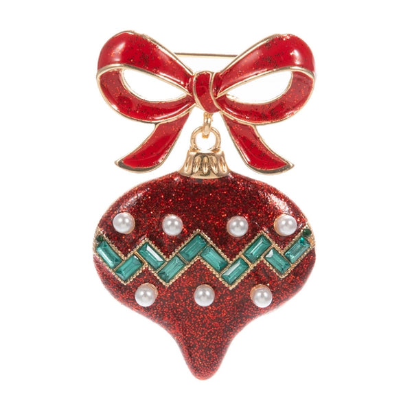 Holiday Bow Pearl Ornament Pin Brooch