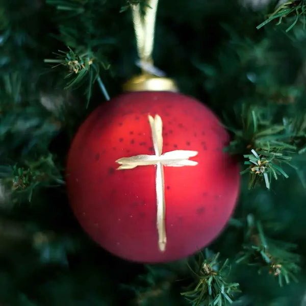 Cruix Glass Ball Ornament Red/Gold 4"