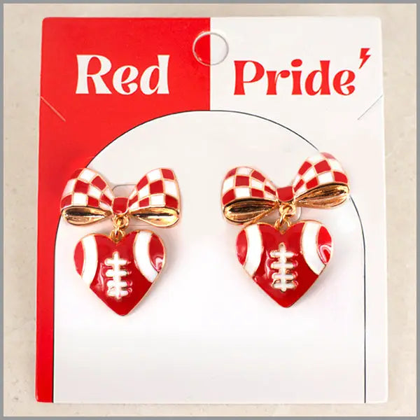 Color Coated Bow & Heart Football Gameday Stud Earrings | 3 Choices