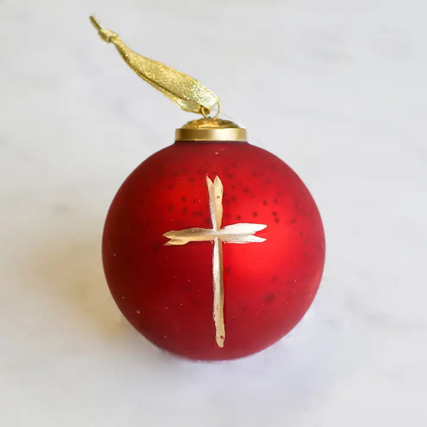 Cruix Glass Ball Ornament Red/Gold 4"