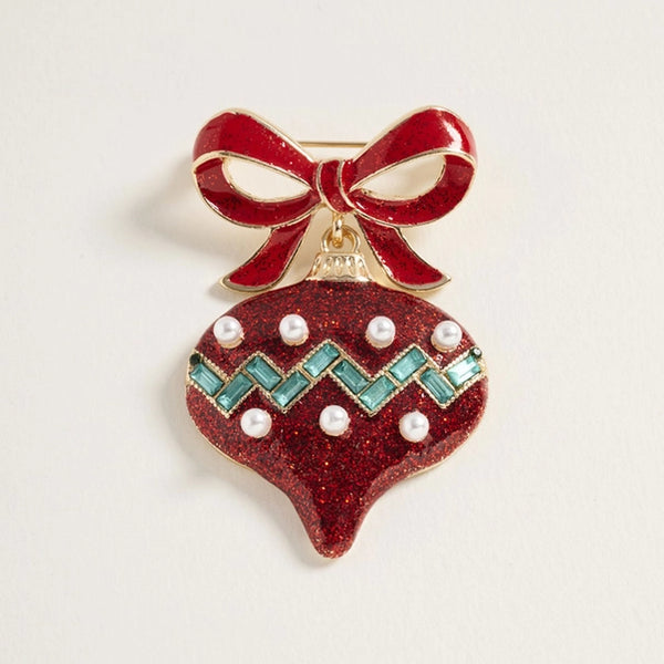 Holiday Bow Pearl Ornament Pin Brooch