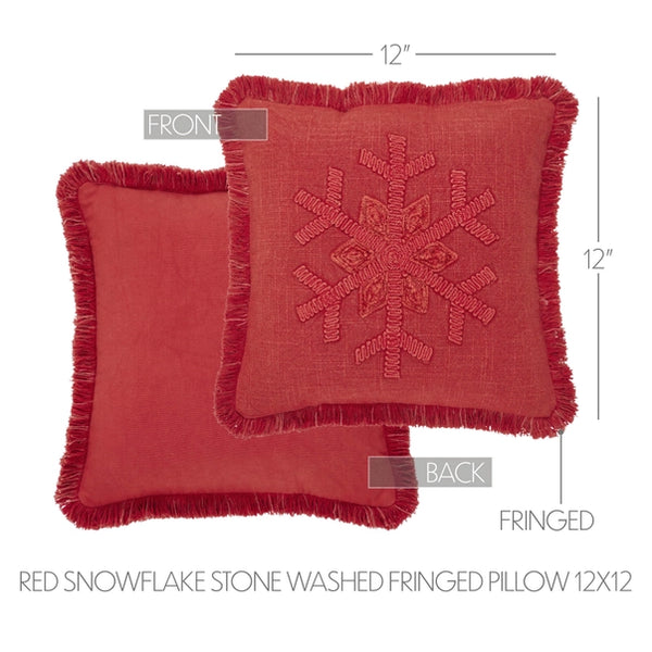 Red Snowflake Stone Washed Fringed Pillow | 12x12