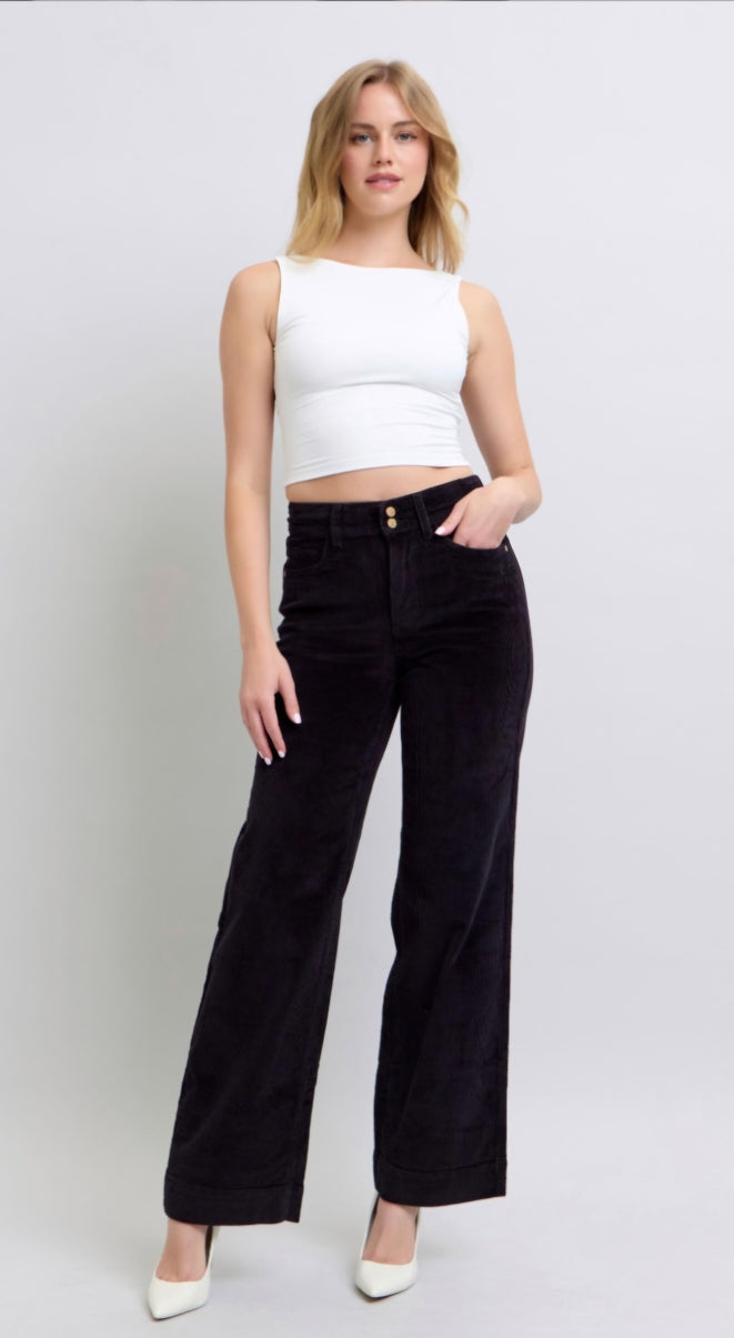 High Waist Corduroy Trouser Wide Judy Blue |Black