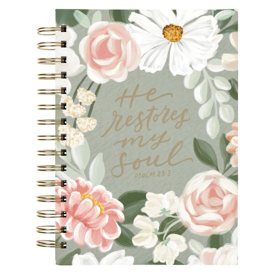 He Restores My Soul Ps. 23:3 Spiral-Bound Green Journal