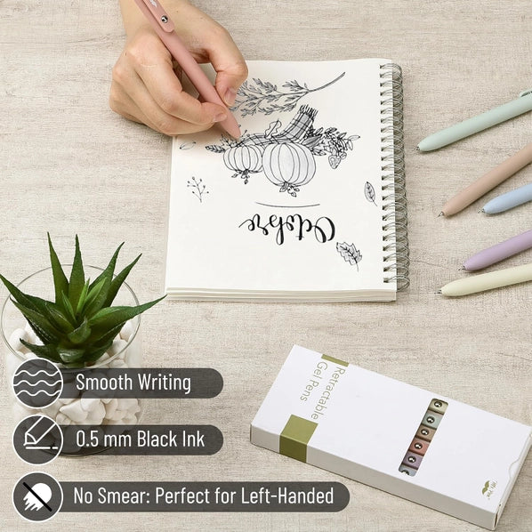 Retractable Gel Pens 6 Pack 0.5mm | Black Ink
