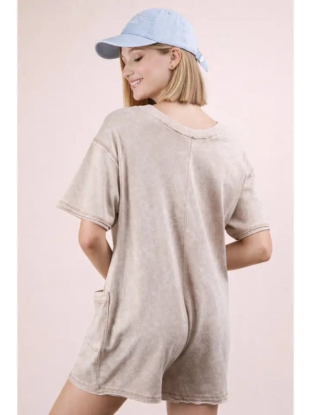Mineral Washed Oversized Casual Knit Romper | TAUPE