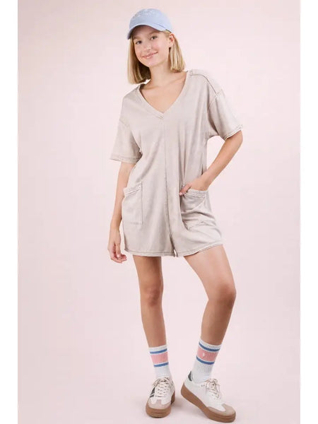 Mineral Washed Oversized Casual Knit Romper | TAUPE