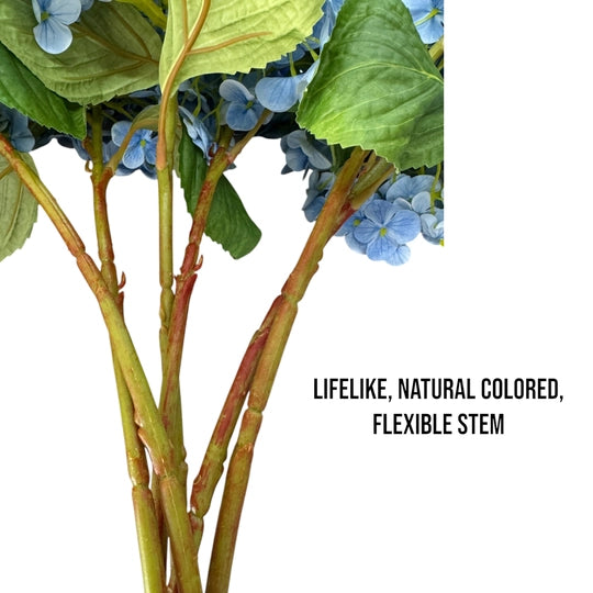 18" Realistic Real Touch Artificial Hydrangea Stem | Soft Blue