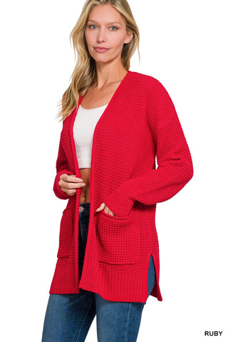 Low Gauge Waffle Open Cardigan Sweater | Ruby