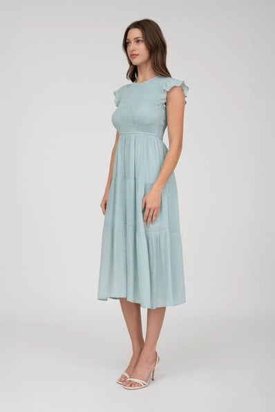 Smocked Tiered Midi Dress | Sage