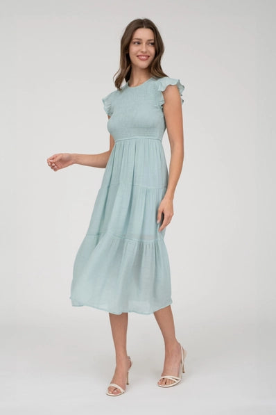 Smocked Tiered Midi Dress | Sage