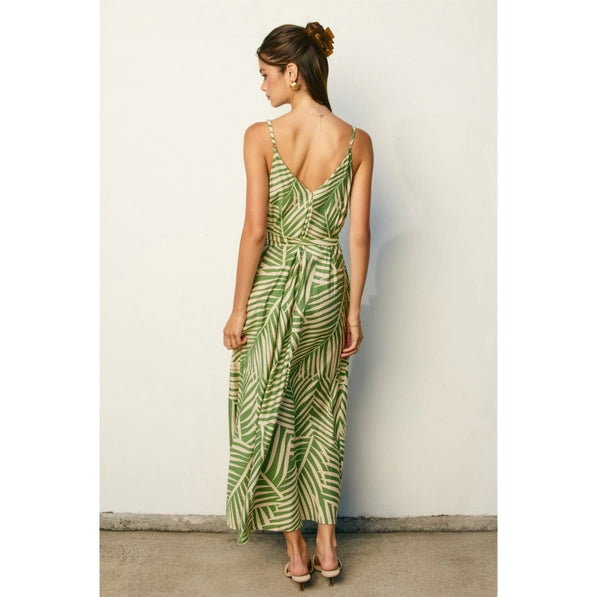Tropical Leaf Extra Flared Maxi Dress | Sage Cream