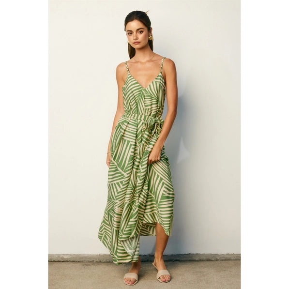 Tropical Leaf Extra Flared Maxi Dress | Sage Cream