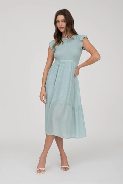 Smocked Tiered Midi Dress | Sage