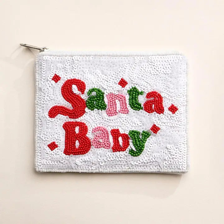 Santa Baby Message Seed Beaded Mini Pouch Bag