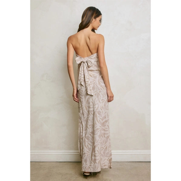 Tropical Leaf Strapless Tie Back Maxi Dress | SEASHORE