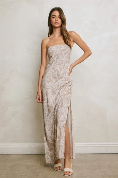 Tropical Leaf Strapless Tie Back Maxi Dress | SEASHORE