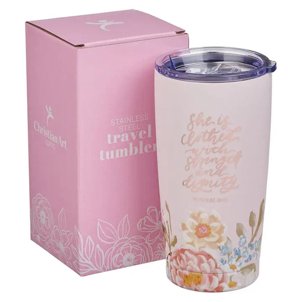 Pink Strength & Dignity Prov. 31:25 Tumbler