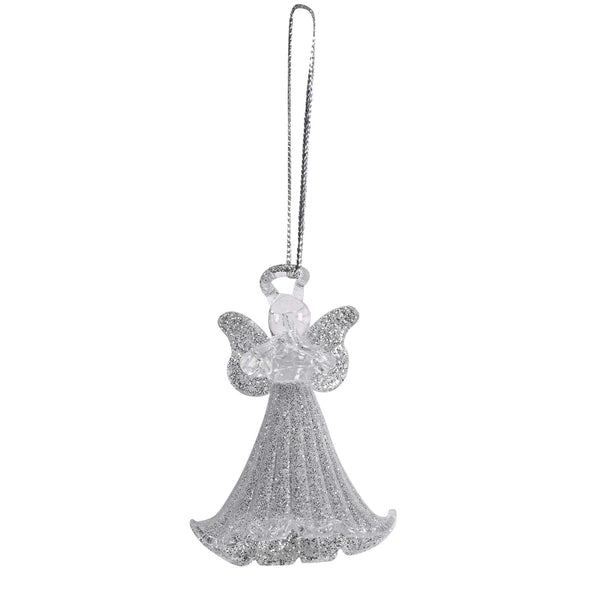 Praying Silver Angel Glass Ornament, Set of 6