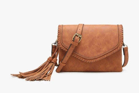 Sloane Suede Flapover Whipstitch Crossbody| Dark Ginger