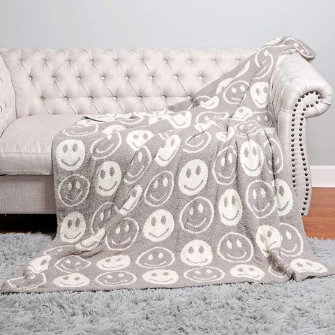 Smile Patterned Reversible Throw Blanket | Gray