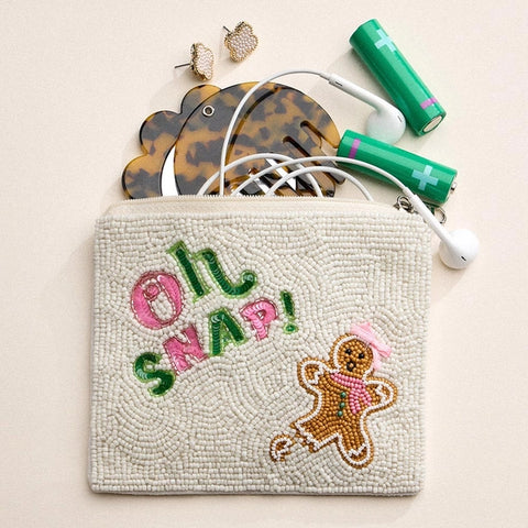 Oh Snap Message Gingerbread Man Seed Beaded Mini Pouch Bag