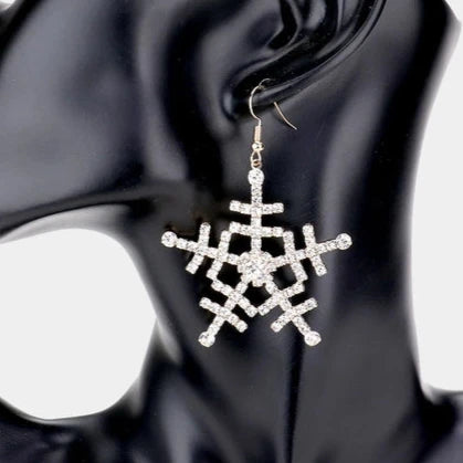 Rhinestone Embellished Snowflake Earrings