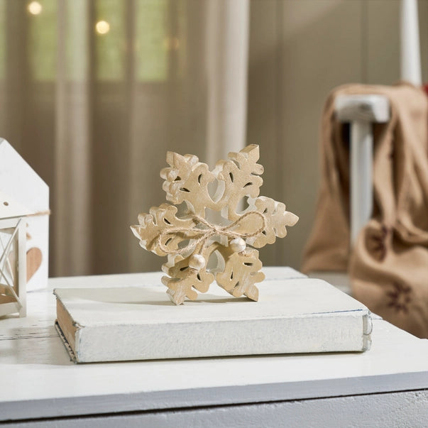 Yuletide Glow Brushed Gold Wooden Snowflake