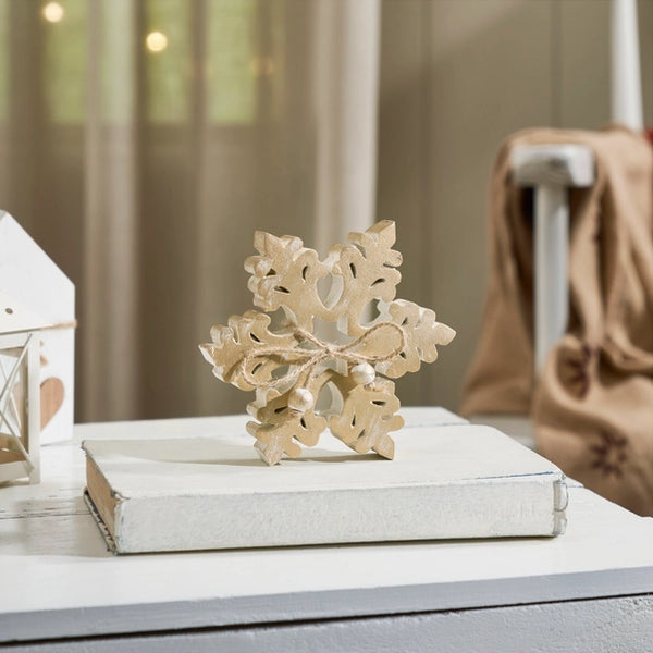 Yuletide Glow Brushed Gold Wooden Snowflake