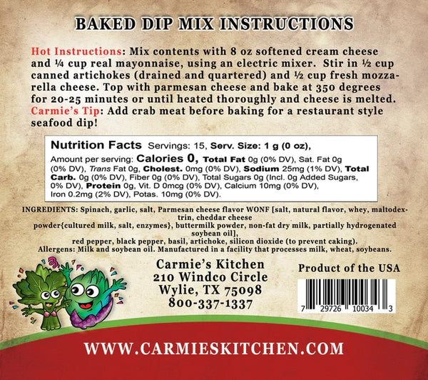 Carmie's Kitchen Baked Spinach Artichoke Dip Mix