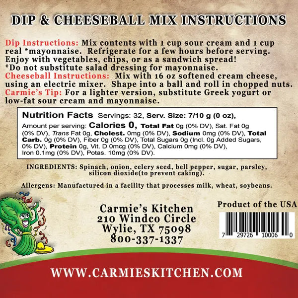Carmie's Fiesta Spinach Dip Mix