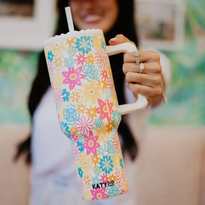 Spring Flowers Stainless Steel Tumbler-White