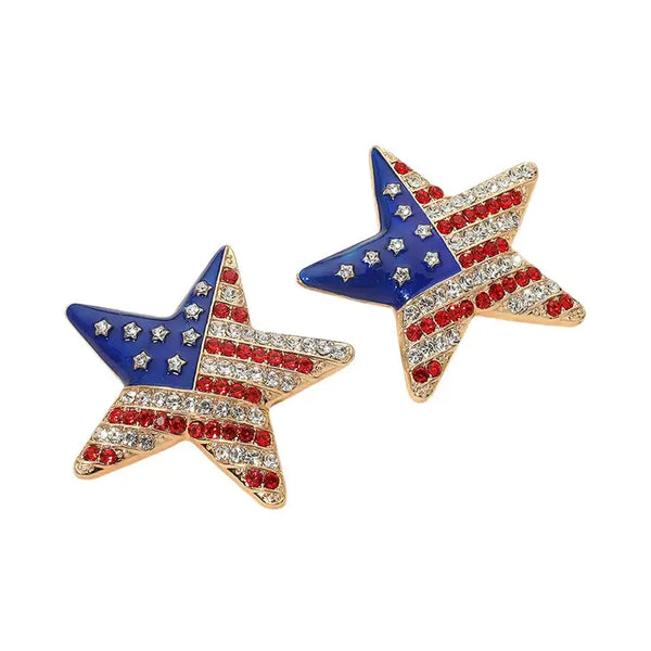 Bold American USA Flag Star Earrings