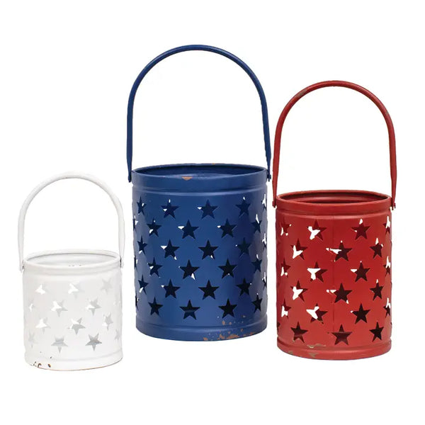 Set of 3 Star Punched Metal Luminaries