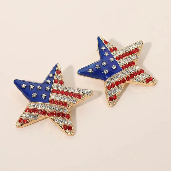 Bold American USA Flag Star Earrings